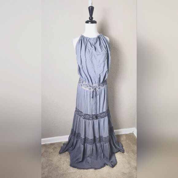 Michelle Jonas Hippie Gauze Maxi Dress Gray Size M New - Picture 5 of 14